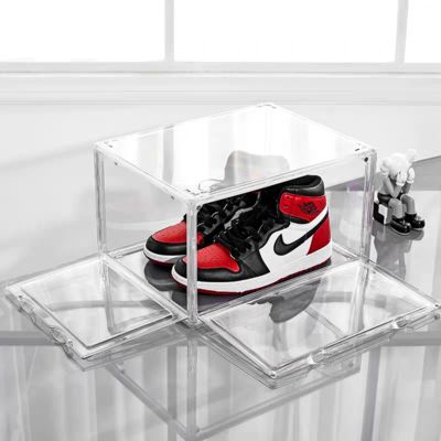 Custom Transparent Plastic Sneaker Stackable Shoe Storage Boxes Drop Front Acrylic Drawer Type Magnetic Clear Shoe Box