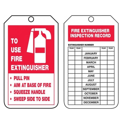 Inspektionsschild für Feuerlöscher Vinyl Wasserdicht Außen 2-seitig gedruckte Sicherheitsschild