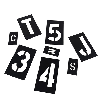 Individuell bedruckte PVC-Schablone, schwarze Buchstaben- und Zahlen-Schablone, Stanzschablone