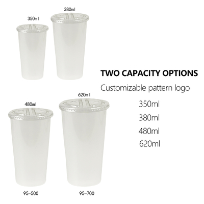 Individueller Split-Doppel-Milchtee-Becher zum Mitnehmen, Plastikbecher mit Deckel